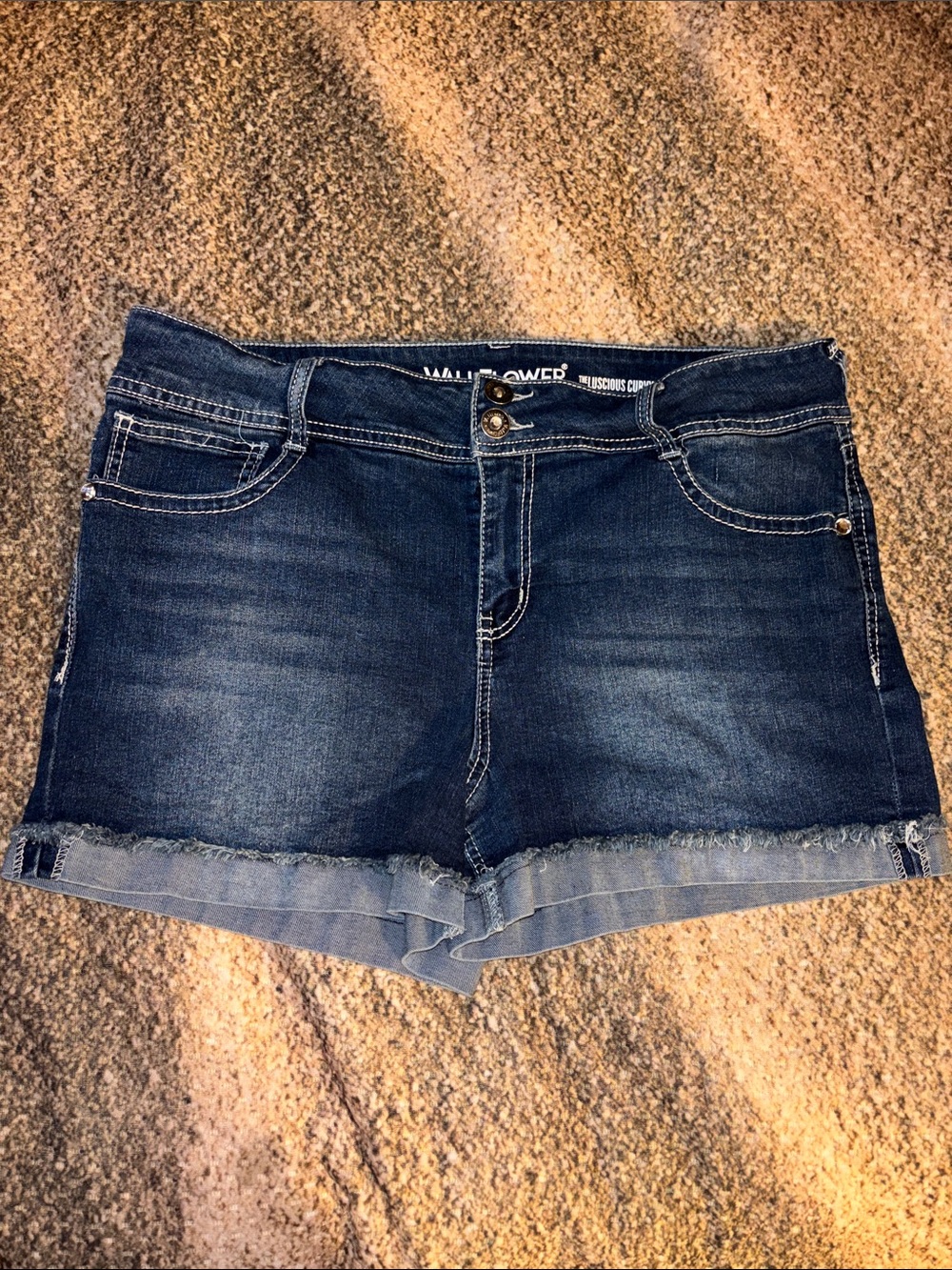 Wallflower Indigo Blue Frayed Hem Denim Shorts size 17 EUC